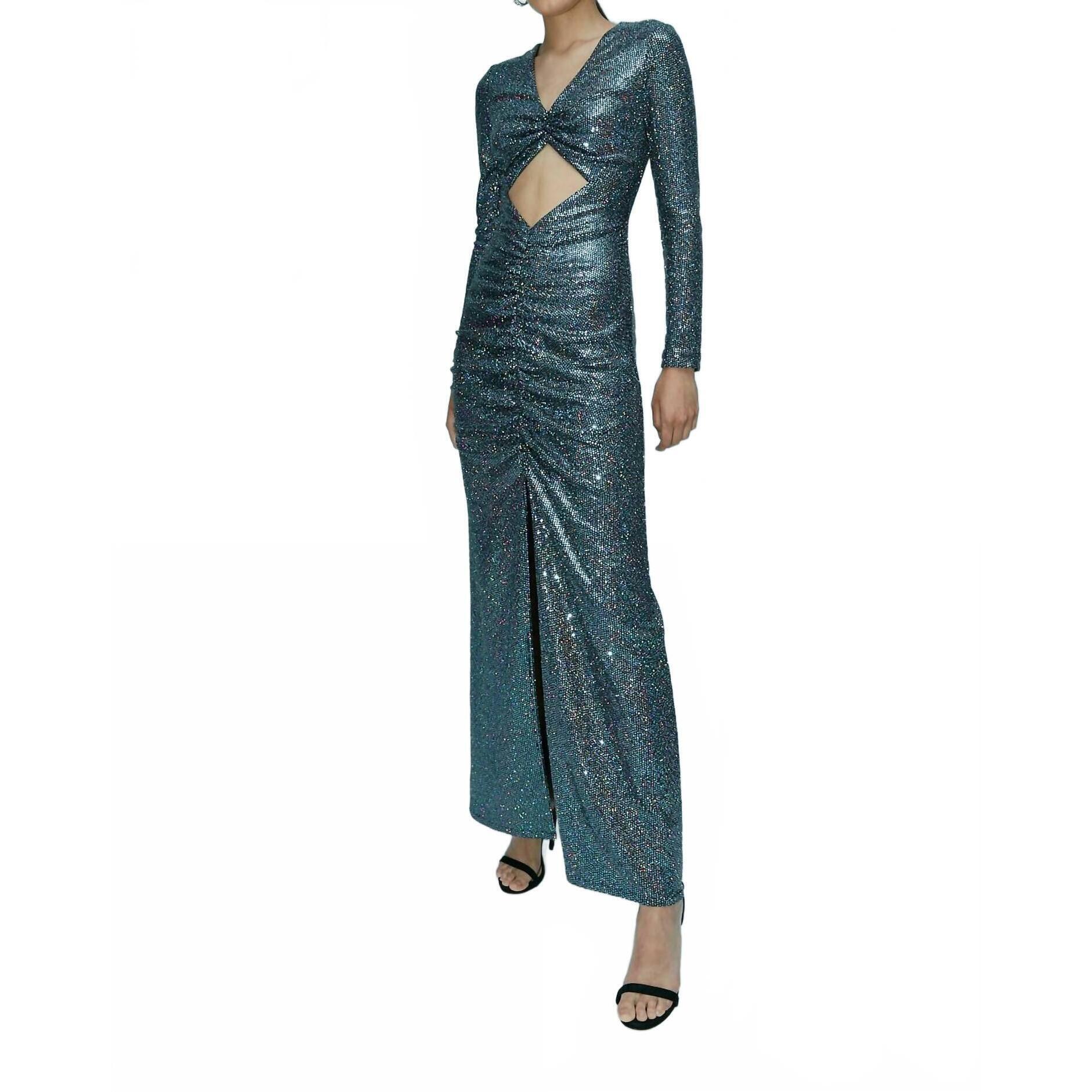 New Aiifos Delfina Cut Out Long Sleeve Dress In Black Crystal — image 3 of 3